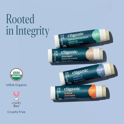 Cliganic Organic Lip Balm Set  4 Flavors  Natural Hydrating for Cracked & Dry Lips