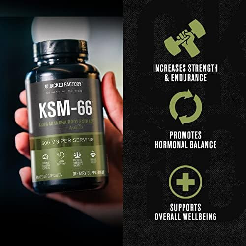 Jacked Factory Ashwagandha Root Extract KSM 66 Ashwagandha w/ 5% Withanolides Supplement for Natural Stress Relief Cognitive Function Veggie Capsules