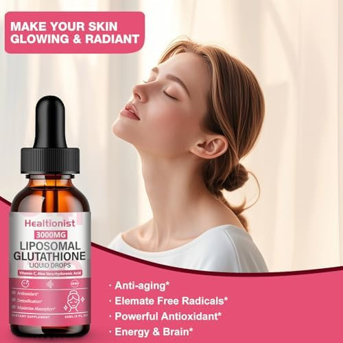 Healtionist 2 Pack 3000mg Liposomal Glutathione Liquid Drops with Vitamin C 98% Absorption Glutathione Liposomal Supplement Powerful Antioxidant Complex for Immune System Liver 4 Fl Oz per Bottle