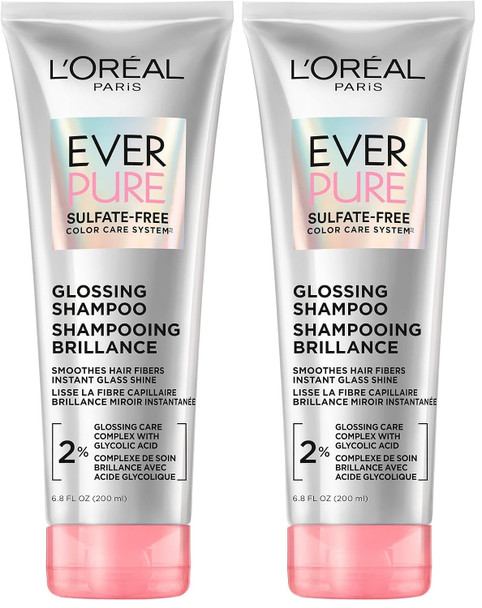 L’Oreal Paris Sulfate Free Glossing Shampoo with Glycolic Acid, Provides Intense Glass Hair Shine, Smoothness and  Soft Feel  Suitable for Dull  Dry  and Color-Treated Hair  EverPure