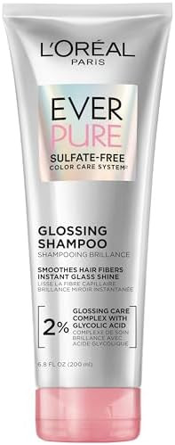 L’Oreal Paris Sulfate Free Glossing Shampoo with Glycolic Acid, Provides Intense Glass Hair Shine, Smoothness and  Soft Feel  Suitable for Dull  Dry  and Color-Treated Hair  EverPure