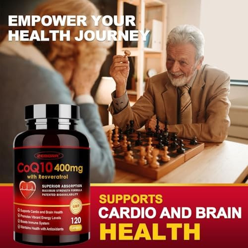 ZEBORA CoQ10-400mg with Trans-Resveratrol PQQ and  Vitamin E - High Absorption Coenzyme-Q10 with BioPerine - Powerful Antioxidant for Heart and Energy-Production 120 Veggie Capsules