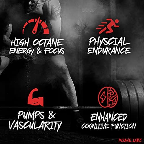 Insane Labz Psychotic, High Stimulant Pre Workout Powder, Extreme Lasting Energy, Focus and Endurance with Beta Alanine, Creatine Monohydrate DMAE, 35 Srvgs