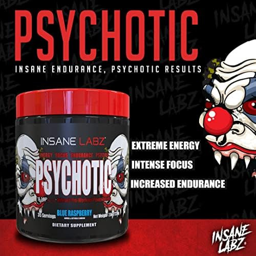 Insane Labz Psychotic, High Stimulant Pre Workout Powder, Extreme Lasting Energy, Focus and Endurance with Beta Alanine, Creatine Monohydrate, DMAE, 60 Srvgs
