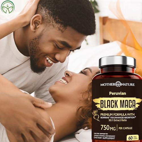 Mother Nature Organics Superfoods for Organic Living MNO Black Maca Root 50:1 750mg Organic Peruvian Maca  Vegan Capsules