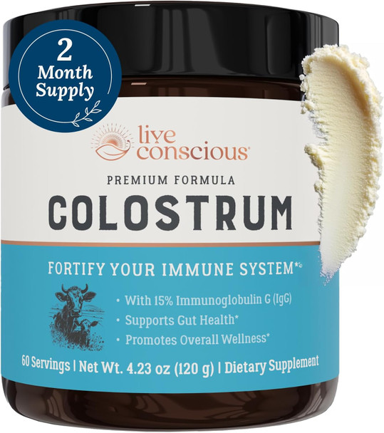 Live Conscious Colostrum Powder Grass Fed Colostrum Supplement with Lactoferrin for Iron Absorption