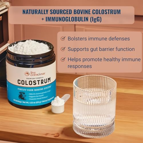 Live Conscious Colostrum Powder Grass Fed Colostrum Supplement with Lactoferrin for Iron Absorption