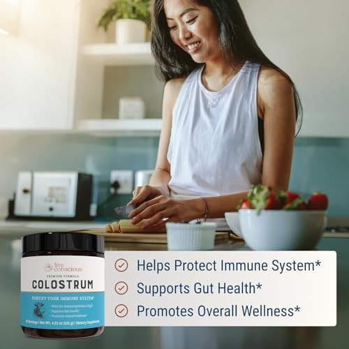 Live Conscious Colostrum Powder Grass Fed Colostrum Supplement with Lactoferrin for Iron Absorption