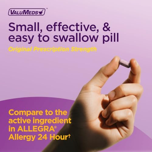 ValuMeds  Allergy Relief Fexofenadine Hydrochloride  Non-Drowsy Antihistamine Generic Medicine for Allergies Hay Fever Itchy Eyes for Kids Adults  Compare to Allegra