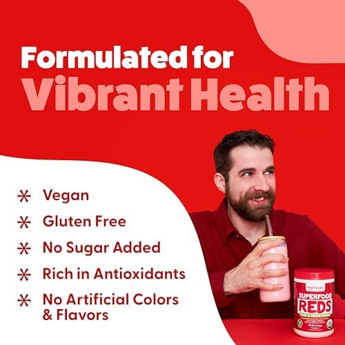 The Feel Great Vitamin Company ​Feel Great Organic Superfood Reds Powder Packed with Beet Root Powder  Digestive Support Including Bloating Relief Fruit and Veggie Polyphenols Supplement.