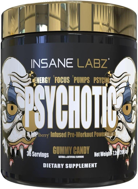Insane Labz Psychotic Gold, High Stimulant Pre Workout Powder, Extreme Lasting Energy Focus, Pumps and Endurance with Beta Alanine, DMAE Bitartrate, NO Booster - 35 Servings