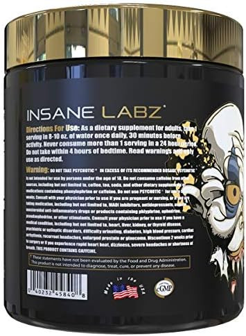 Insane Labz Psychotic Gold, High Stimulant Pre Workout Powder, Extreme Lasting Energy Focus, Pumps and Endurance with Beta Alanine, DMAE Bitartrate, NO Booster - 35 Servings