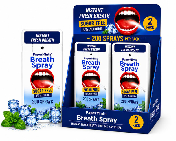 Papermints Breath Spray - Instant Fresh Breath . Dry Mouth Spray Fresh Breath. Long-Lasting Freshness, Easy-To-Carry. Mint Halitosis Breath Freshener for Extreme Bad Breath for Adults