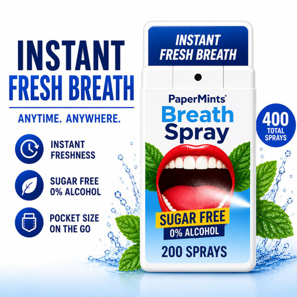 Papermints Breath Spray - Instant Fresh Breath . Dry Mouth Spray Fresh Breath. Long-Lasting Freshness, Easy-To-Carry. Mint Halitosis Breath Freshener for Extreme Bad Breath for Adults