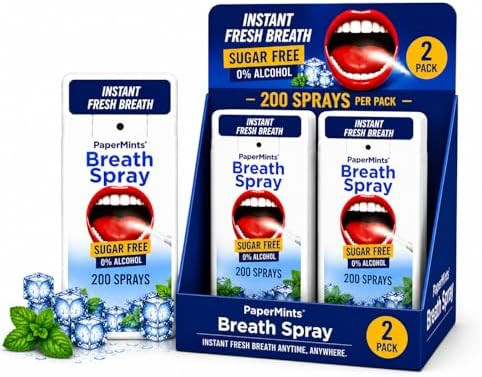 Papermints Breath Spray - Instant Fresh Breath . Dry Mouth Spray Fresh Breath. Long-Lasting Freshness, Easy-To-Carry. Mint Halitosis Breath Freshener for Extreme Bad Breath for Adults