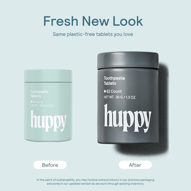 Huppy Toothpaste Tablets Nano Hydroxyapatite Fluoride Free and  Plastic Free Whitening Remineralizing SLS Free Travel Friendly Chewable Tabs Charcoal Mint Flavor