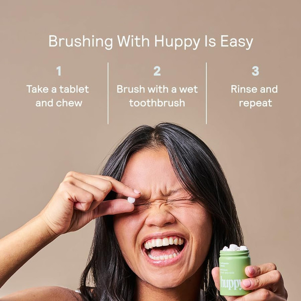 Huppy Toothpaste Tablets Nano Hydroxyapatite Fluoride Free and  Plastic Free Whitening Remineralizing SLS Free Travel Friendly Chewable Tabs Charcoal Mint Flavor