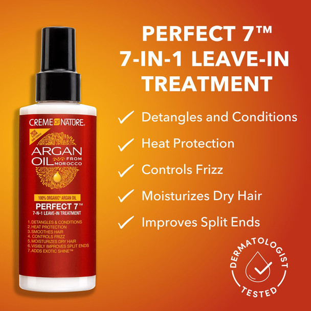 Creme of Nature Perfect 7™ Leave-In Treatment, 7-in-1 Spray For Frizz-Control, Protects From Heat and Detangles, Infused with Argan Oil  5.1 fl oz