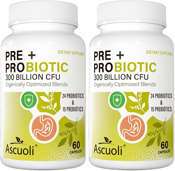 Ascuoli Prebiotics and Probiotics - 300 Billion CFU 24 Probiotic+15 Herbs