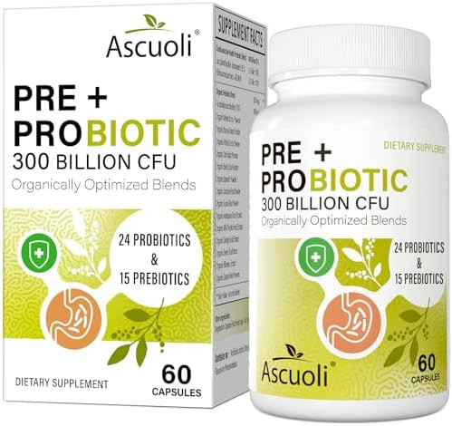 Ascuoli Prebiotics and Probiotics - 300 Billion CFU 24 Probiotic+15 Herbs