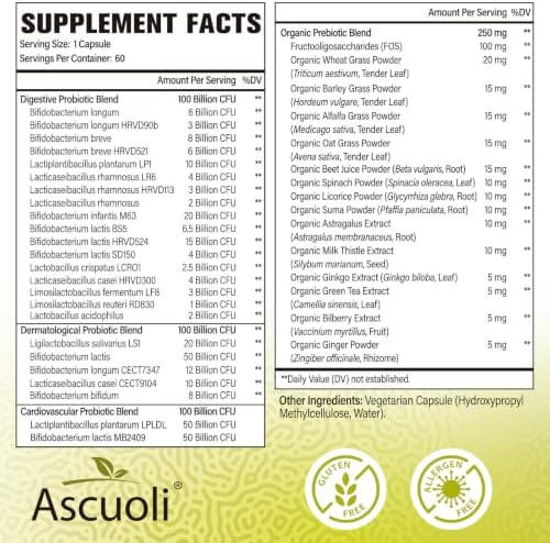 Ascuoli Prebiotics and Probiotics - 300 Billion CFU 24 Probiotic+15 Herbs