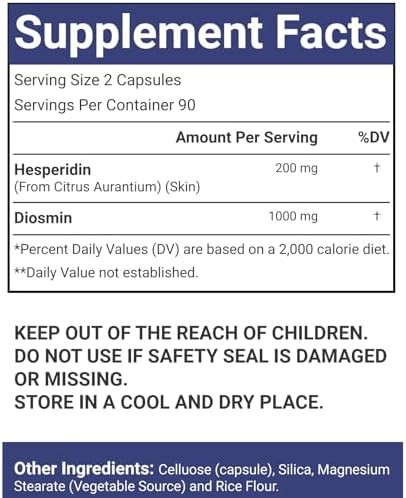 VitaCosmoX Diosmin Hesperidin 1200 mg Complex, 180 Capsules, Citrus Bioflavonoids Rich Fruit Extract, 100% Vegetarian, Non-GMO & Gluten Free Diosmin Supplement