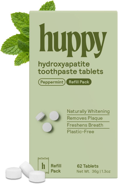 Huppy Toothpaste Tablets Nano Hydroxyapatite Fluoride Free and Plastic Free Natural Whitening Remineralizing SLS Free Bulk Supply Peppermint Flavor