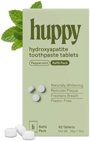 Huppy Toothpaste Tablets Nano Hydroxyapatite Fluoride Free and Plastic Free Natural Whitening Remineralizing SLS Free Bulk Supply Peppermint Flavor