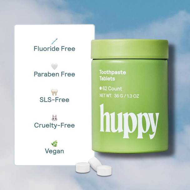 Huppy Toothpaste Tablets Nano Hydroxyapatite Fluoride Free and Plastic Free Natural Whitening Remineralizing SLS Free Bulk Supply Peppermint Flavor