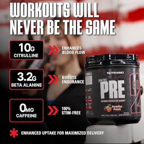 NutraBio STIM-Free PRE Workout for Men, NEW Non Stim Preworkout | Laser Focus, Extreme Pumps | Performance, Endurance | 10g Citrulline, Beta Alanine, Nitrates - 20 Servings