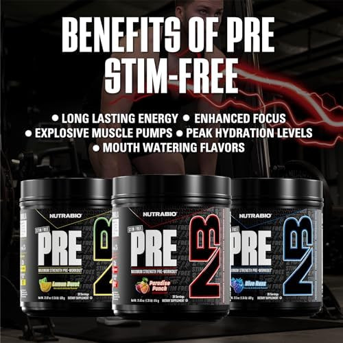 NutraBio STIM-Free PRE Workout for Men, NEW Non Stim Preworkout | Laser Focus, Extreme Pumps | Performance, Endurance | 10g Citrulline, Beta Alanine, Nitrates - 20 Servings