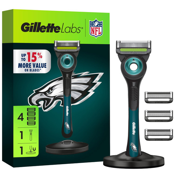 Gillette Labs Special NFL Eagles Edition Shaving Razor for Men  1 Handle 4 Razor Blade Refills and  Magnetic Stand GilletteLabs with Exfoliating Bar