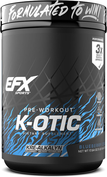 EFX Sports K-OTIC Pre Workout | with Kre-Alkalyn Creatine & Hydromax Glycerol | 300mg Caffeine + Full-Spectrum Amplifiers | 20 Servings - 1.1 Pound