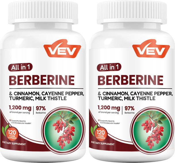VEV Berberine Supplement with Ceylon Cinnamon for Daily Wellness Support– 2 Bottles