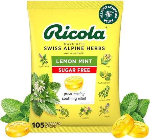 Ricola Sugar Free Lemon Mint Herbal Throat Drops - 105 Count