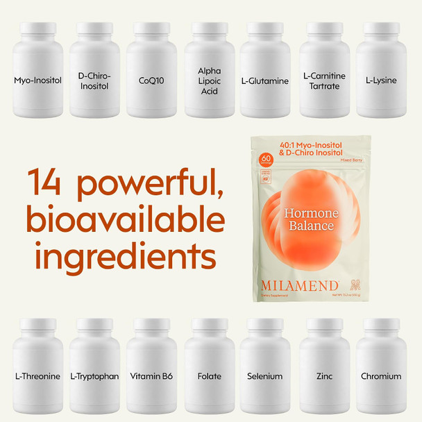 milamend 40:1 Inositol Powder Multi-Nutrient Women's Hormonal Supplement Drink Mix - 60 Servings