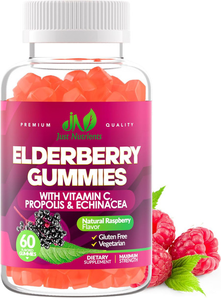 Just Nutrients Elderberry 200mg Gummies with Vitamin C, Echinacea, Propolis