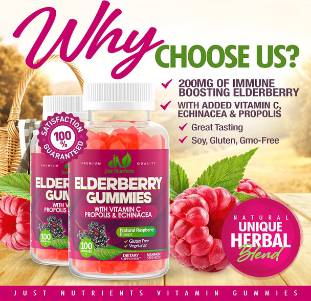 Just Nutrients Elderberry 200mg Gummies with Vitamin C, Echinacea, Propolis
