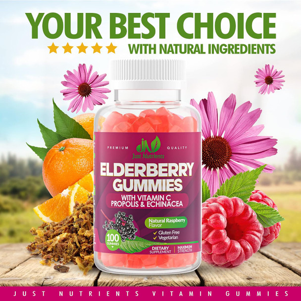 Just Nutrients Elderberry 200mg Gummies with Vitamin C, Echinacea, Propolis