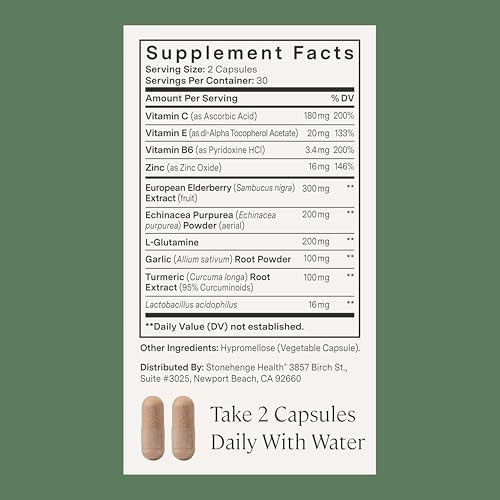 Stonehenge Health Dynamic Immunity Daily Supplement 10-in-1 Immune Boosters Zinc, Elderberry, Echinacea, Vitamin C & Probiotic L. Acidophilus – Supports Immune System & Respiratory Health