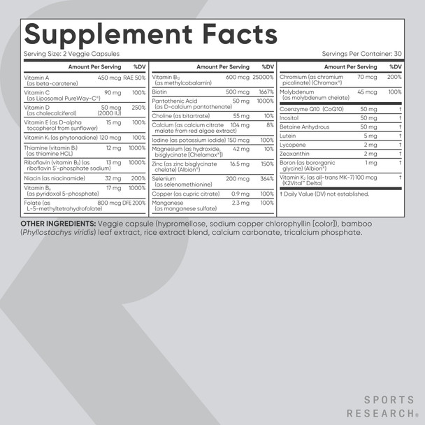 Sports Research Multivitamin w/ 23 Essential Micronutrients 60 Count
