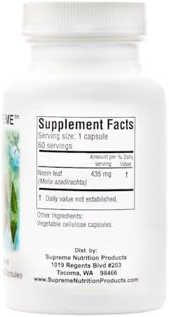 Supreme Nutrition Melia Supreme, 60 Pure Powdered Neem Leaf Vegetarian Capsules
