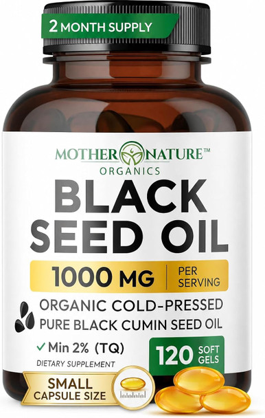 Mother Nature Organics Superfoods for Organic Living MNO Black Seed Oil Capsules 1000mg Per Serving High TQ