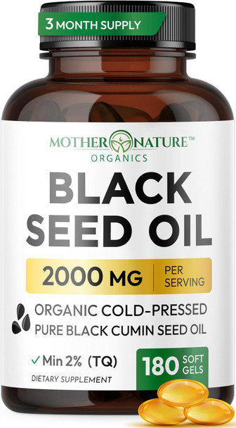 Mother Nature Organics Superfoods for Organic Living MNO Black Seed Oil Capsules 1000mg Per Serving High TQ