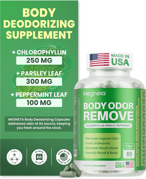 MEGNETA Chlorophyll Capsules Body Odor Supplement for Women and Men 60 Count