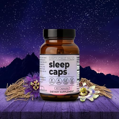 Santa Cruz Paleo Sleep Caps with L-Theanine Lemon Balm Passion Flower asnd Valerian Root Melatonin Free Nighttime Relaxation Paleo and Keto Friendly Sugar and Gluten Free