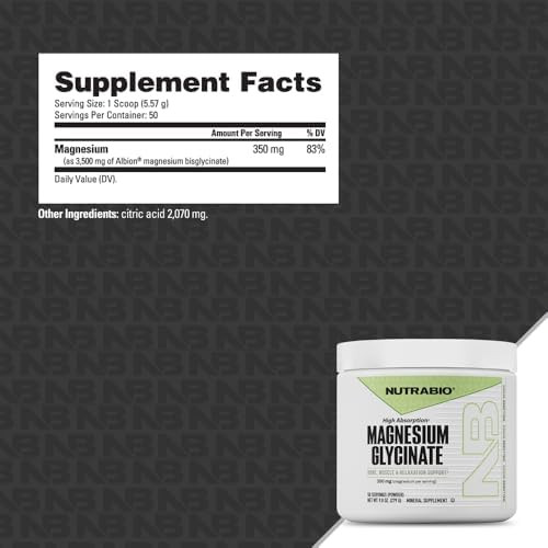 NutraBio Magnesium Glycinate Powder, 350 mg, 50 Servings