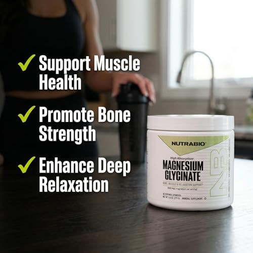 NutraBio Magnesium Glycinate Powder, 350 mg, 50 Servings