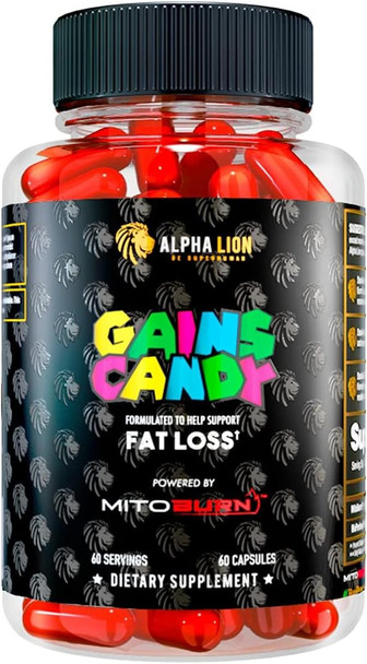 ALPHA LION Gains Candy, Supplement Pills for Muscle Pump & Blood Flow, Nitric Oxide Booster, Supports Mental Focus, Use Daily to Upgrade Workout Performance, 60 Capsules