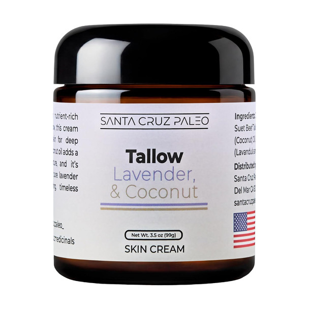 Santa Cruz Paleo Suet Beef Tallow Geranium Moisturizer, Organic, Grassfed Beef Tallow Skin Care, Non-Comedogenic Face and Body Moisturizer for Sensitive Skin